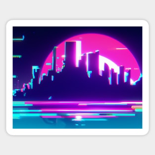 Cyan synthwave city 2 Sticker